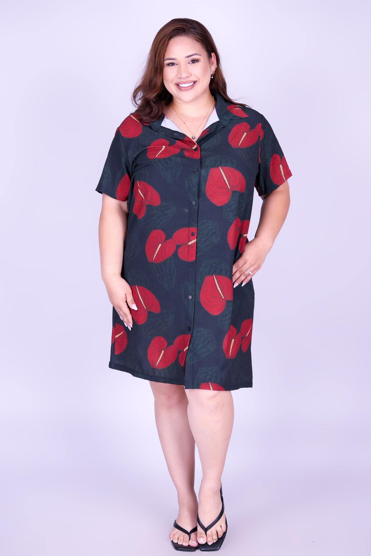 ANTHURIUM SHELL BUTTON DOWN DRESS