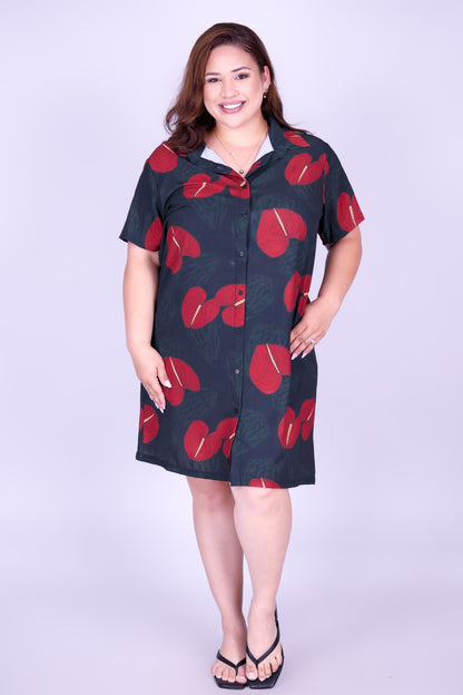 ANTHURIUM SHELL BUTTON DOWN DRESS