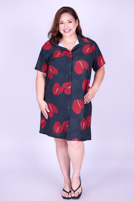 ANTHURIUM SHELL BUTTON DOWN DRESS