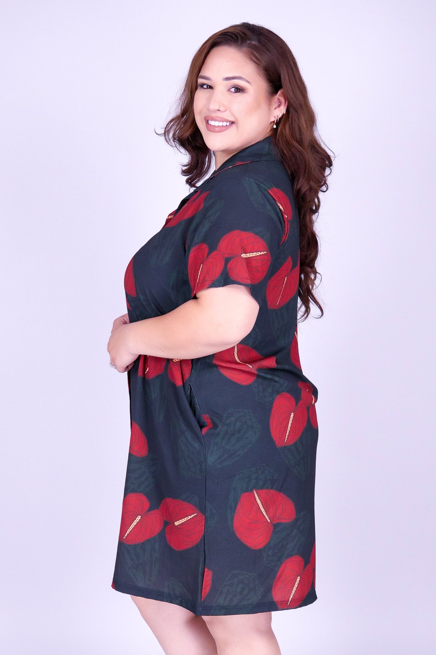 ANTHURIUM SHELL BUTTON DOWN DRESS