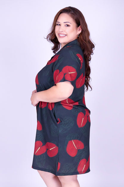 ANTHURIUM SHELL BUTTON DOWN DRESS