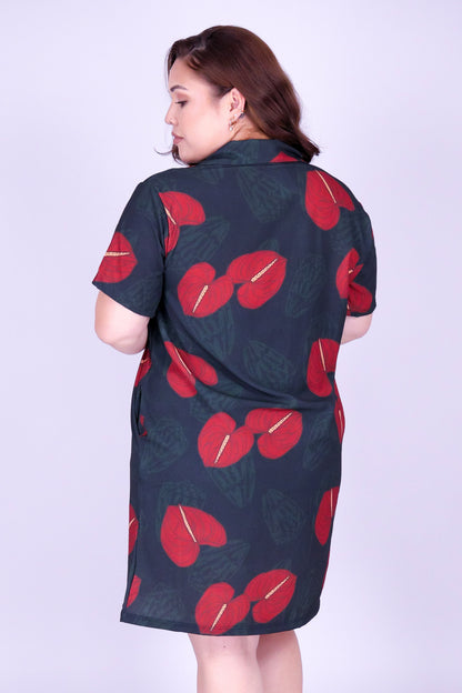 ANTHURIUM SHELL BUTTON DOWN DRESS