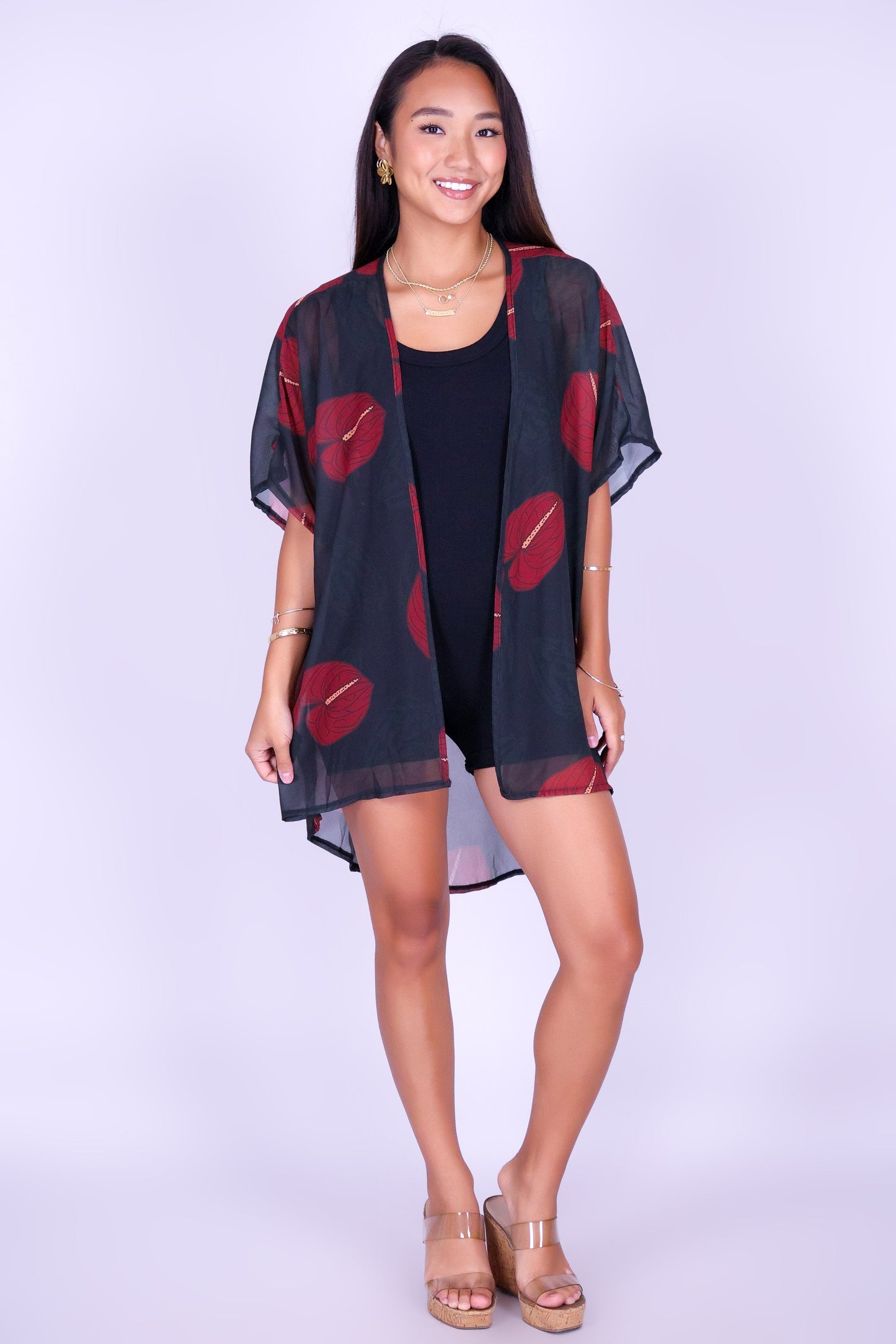 ANTHURIUM SHELL CHIFFON CARDIGAN
