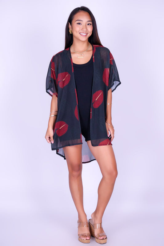 ANTHURIUM SHELL CHIFFON CARDIGAN