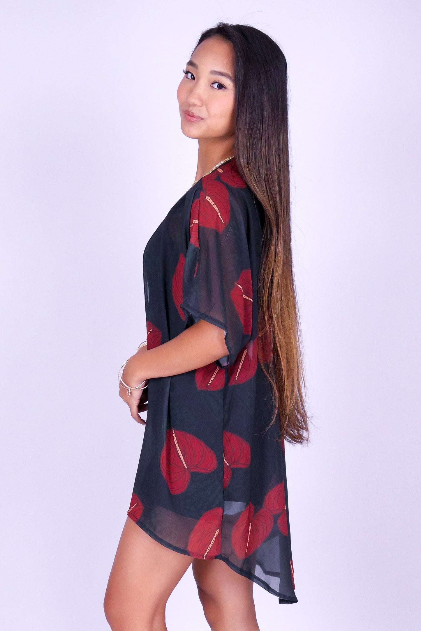 ANTHURIUM SHELL CHIFFON CARDIGAN