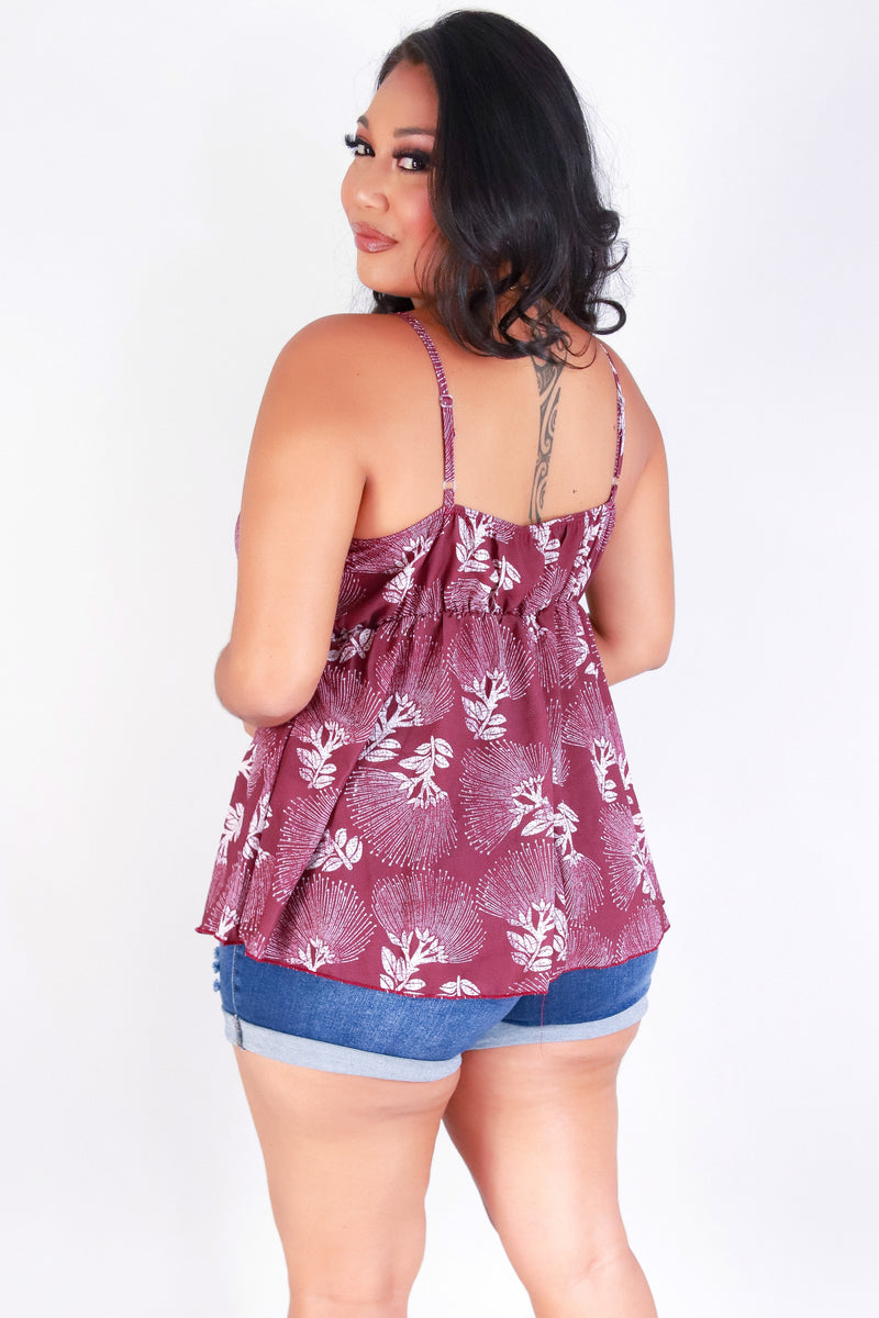 Jeans Warehouse Hawaii - PLUS S/L PRINT WOVEN TOPS - OHIA LEHUA PEPLUM TOP | By LUZ