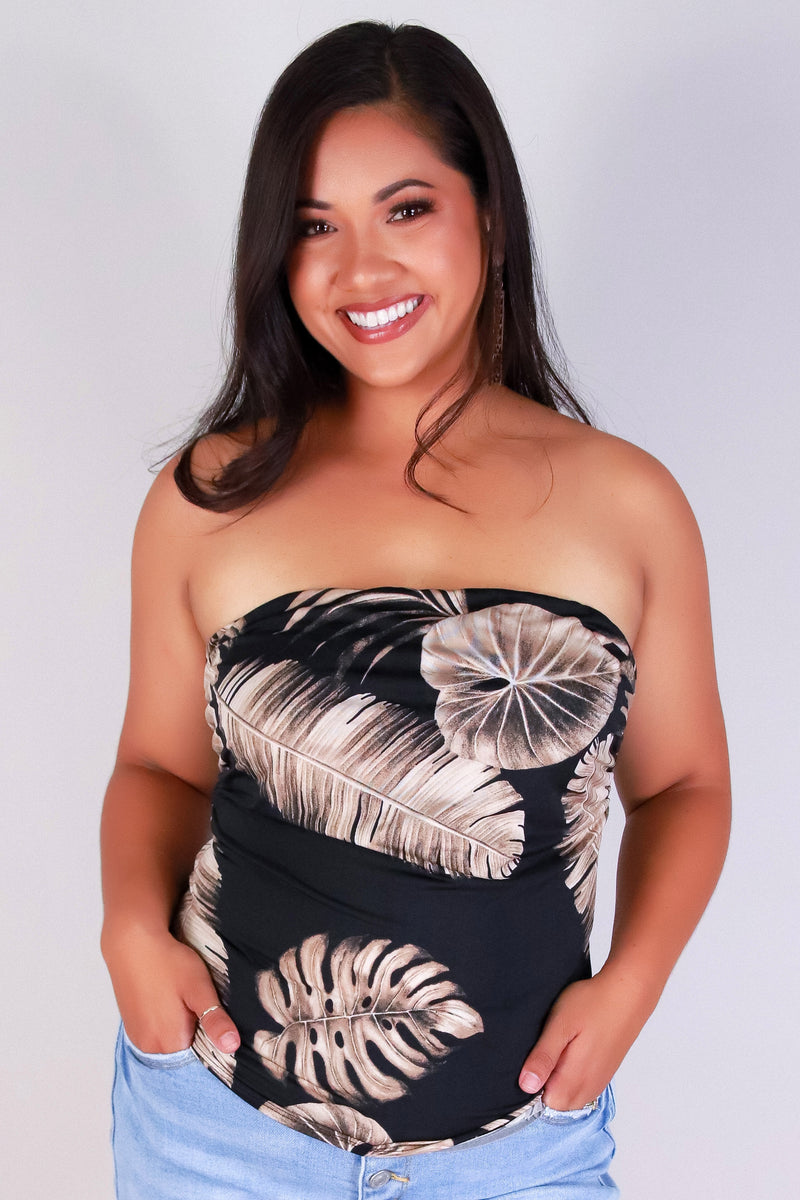 Jeans Warehouse Hawaii - PLUS PRINTED S/L - TROPICAL HEAT TUBE TOP | By ZENOBIA
