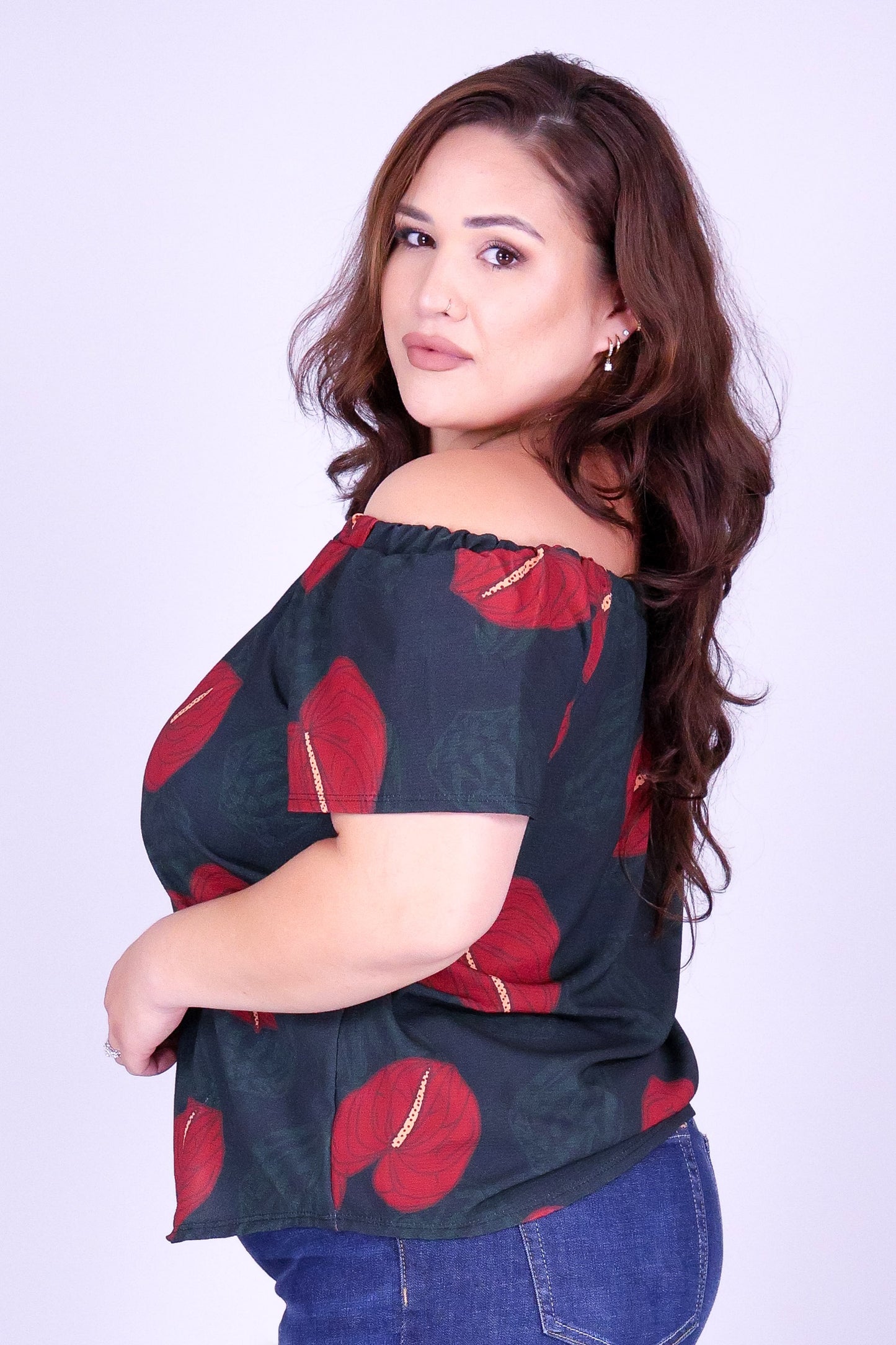 ANTHURIUM SHELL OFF SHOULDER TOP