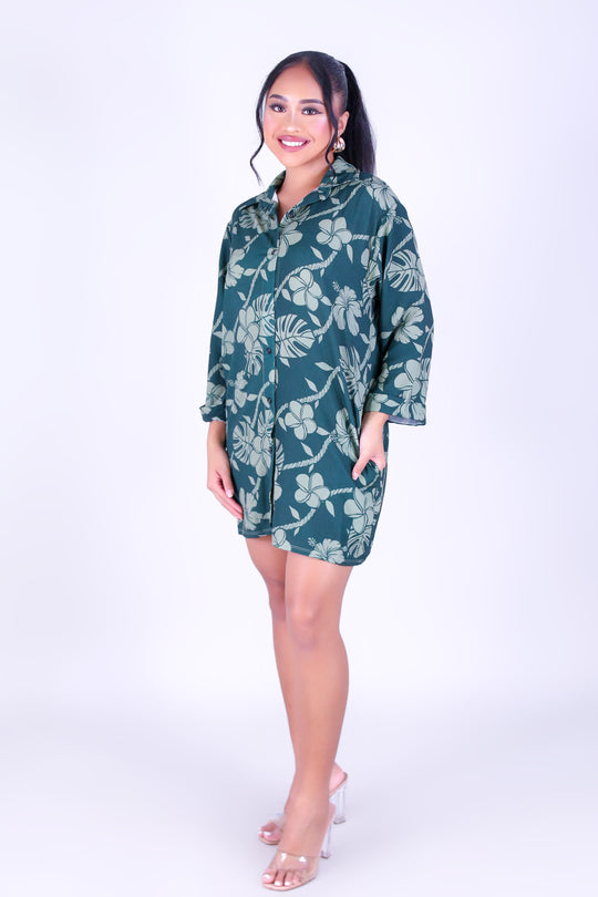 TROPICAL GARDEN BUTTON DOWN DRESS
