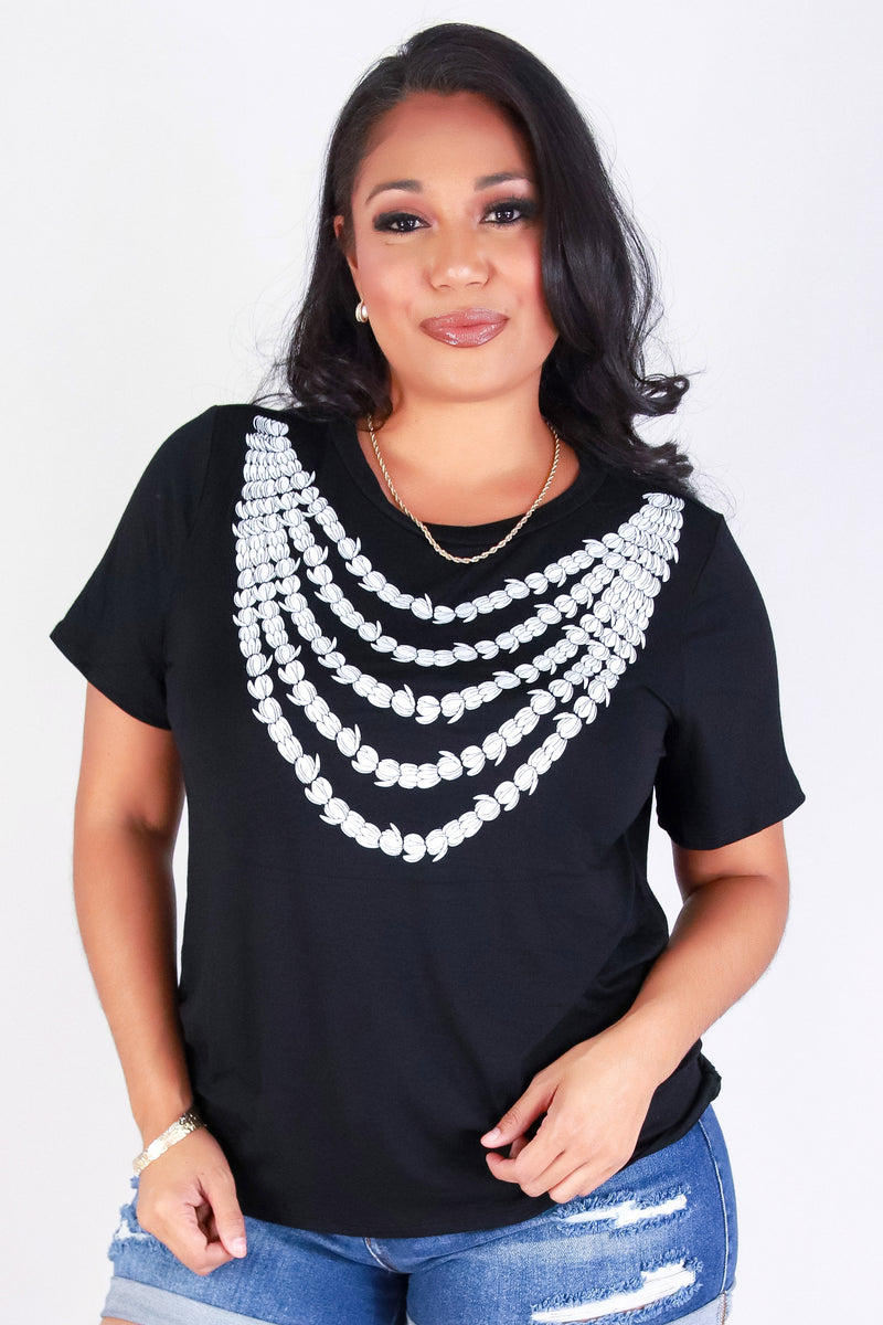 Jeans Warehouse Hawaii - PLUS S/S SCREENS - 5 STRAND PIKAKE LEI TEE | By LUZ