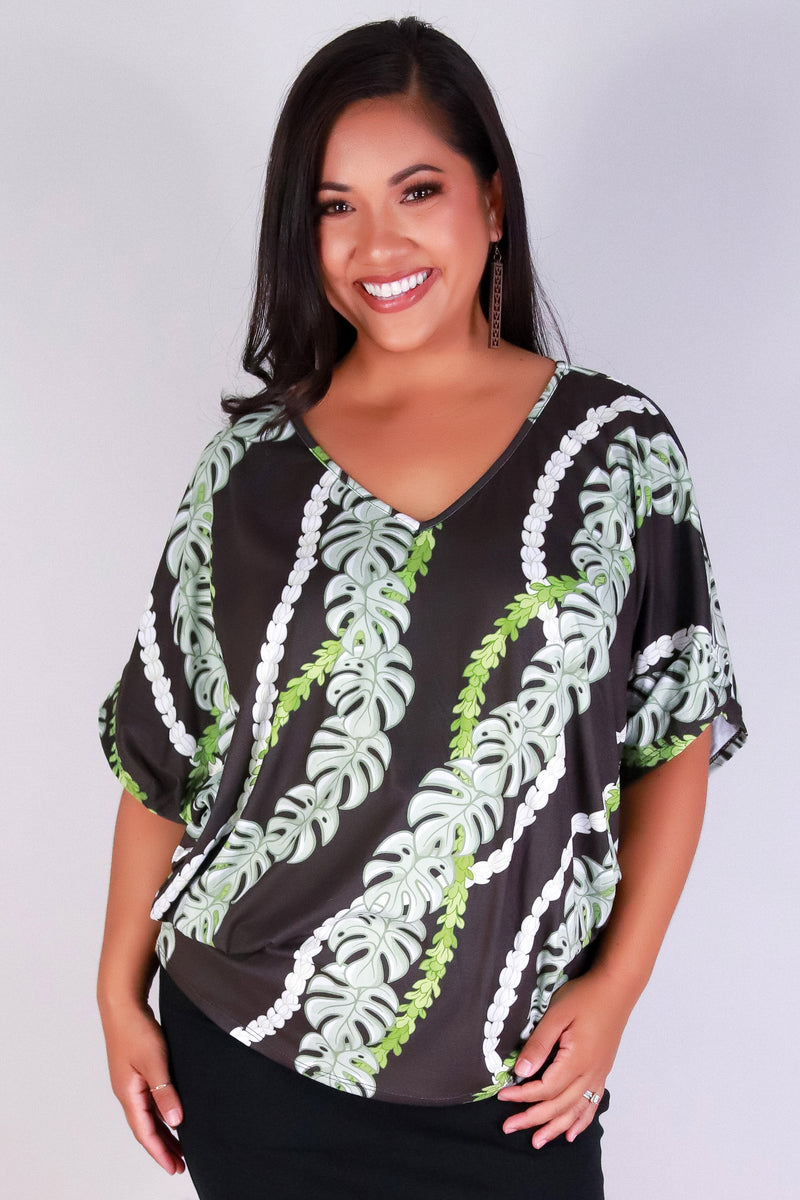 Jeans Warehouse Hawaii - PLUS PRINTED S/S - MONSTERA PIKAKE DOLMAN TOP | By LUZ