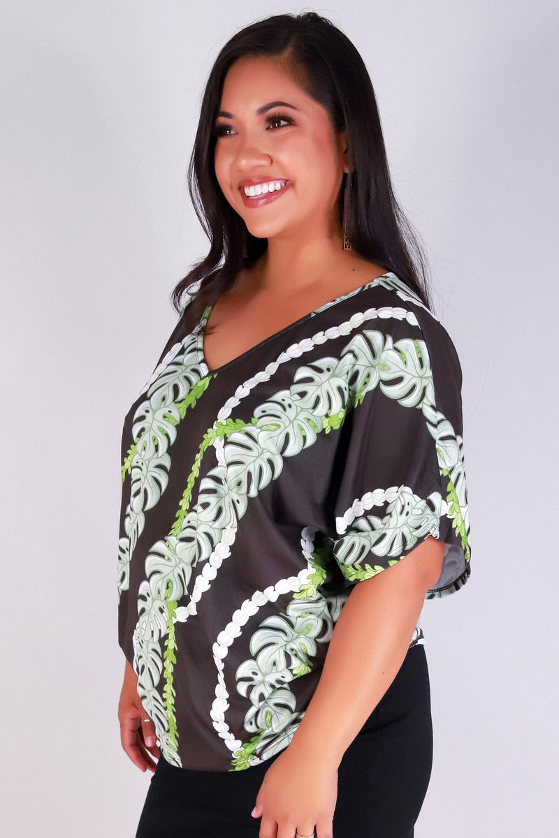 Jeans Warehouse Hawaii - PLUS PRINTED S/S - MONSTERA PIKAKE DOLMAN TOP | By LUZ