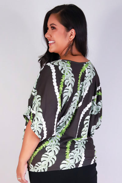 Jeans Warehouse Hawaii - PLUS PRINTED S/S - MONSTERA PIKAKE DOLMAN TOP | By LUZ
