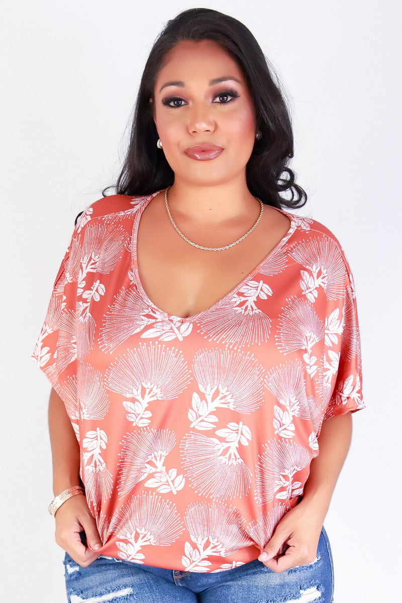 Jeans Warehouse Hawaii - PLUS PRINTED S/S - OHIA LEHUA DOLMAN TOP | By LUZ