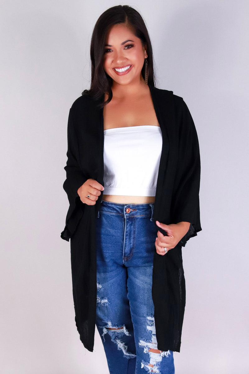 Jeans Warehouse Hawaii - PLUS S/S SOLID WOVEN TOPS - GLOW & GO CARDIGAN | By LUZ