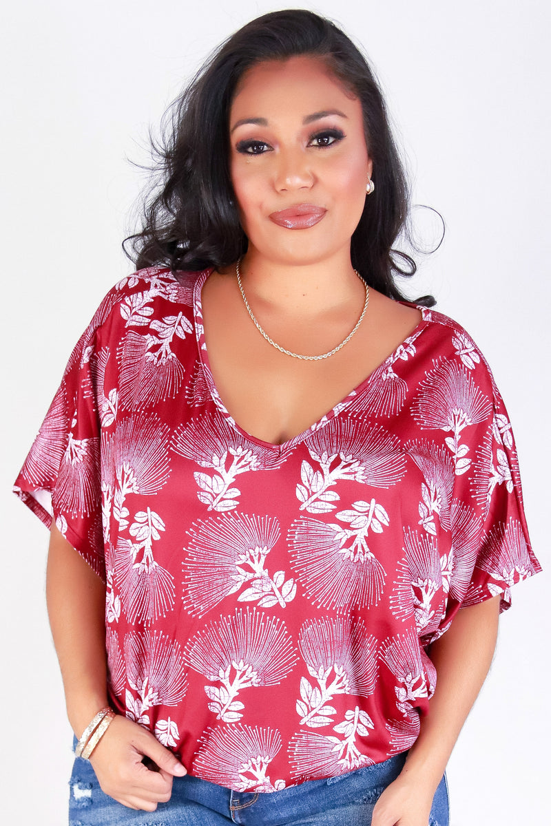Jeans Warehouse Hawaii - PLUS PRINTED S/S - OHIA LEHUA DOLMAN TOP | By LUZ