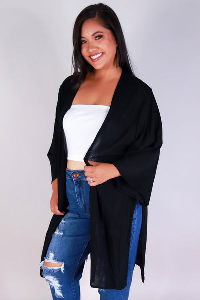 Jeans Warehouse Hawaii - PLUS S/S SOLID WOVEN TOPS - GLOW & GO CARDIGAN | By LUZ