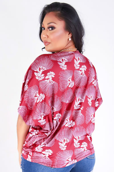 Jeans Warehouse Hawaii - PLUS PRINTED S/S - OHIA LEHUA DOLMAN TOP | By LUZ