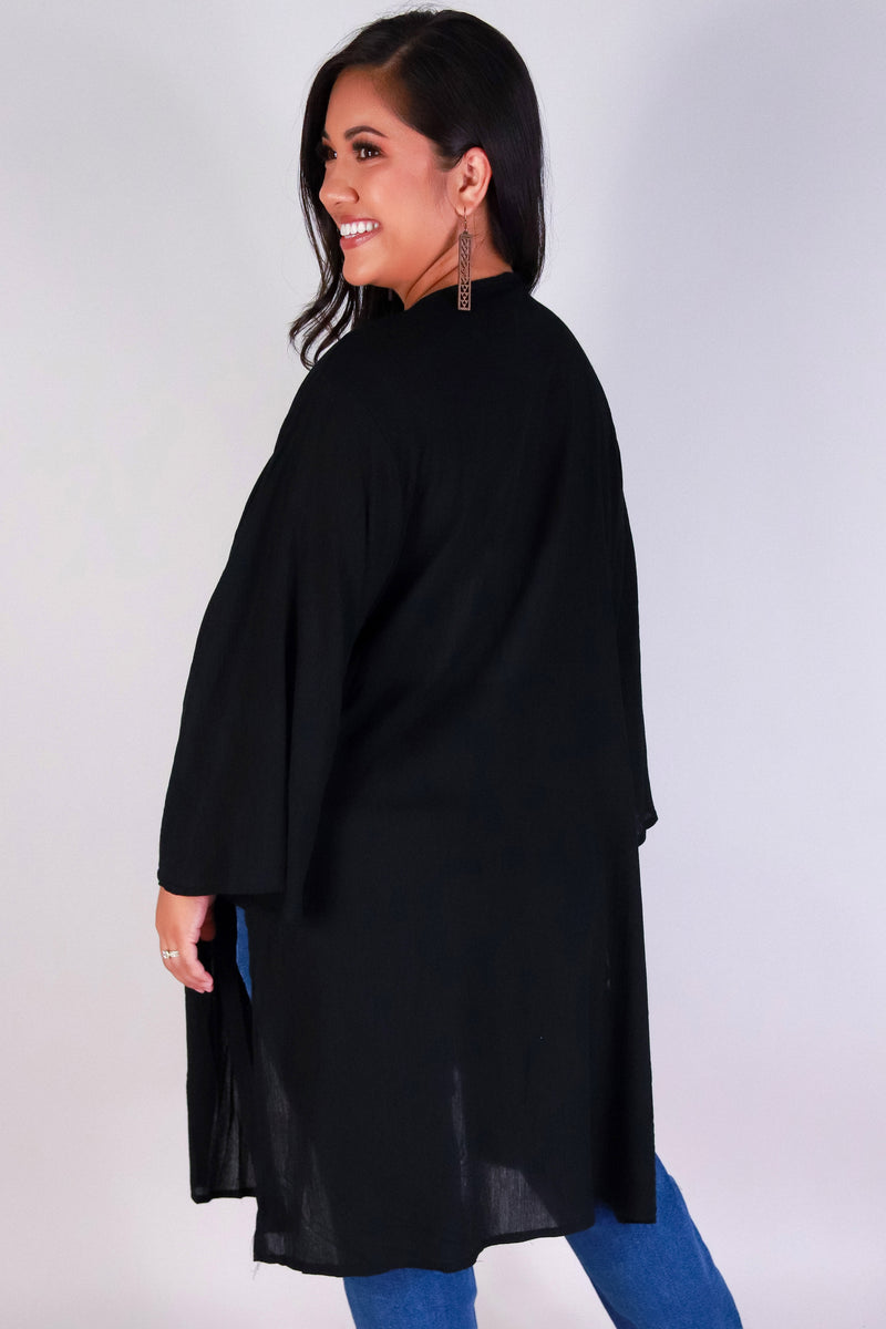 Jeans Warehouse Hawaii - PLUS S/S SOLID WOVEN TOPS - GLOW & GO CARDIGAN | By LUZ