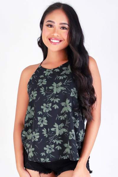 Jeans Warehouse Hawaii - TANK PRINT WOVEN DRESSY TOPS - FLUTTER CHIC BUNGEE STRAP TOP | By PAPERMOON/ B_ENVIED