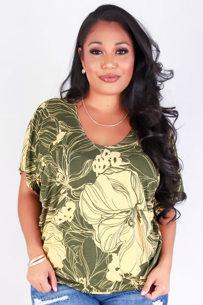 Jeans Warehouse Hawaii - PLUS S/S PRINT WOVEN TOPS - GARDEN GLOW DOLMAN TOP | By ZENOBIA