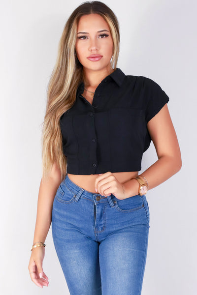 Jeans Warehouse Hawaii - S/S SOLID WOVEN DRESSY TOPS - ROLL WITH IT TOP | By Detour Apparel Inc.