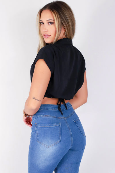 Jeans Warehouse Hawaii - S/S SOLID WOVEN DRESSY TOPS - ROLL WITH IT TOP | By Detour Apparel Inc.
