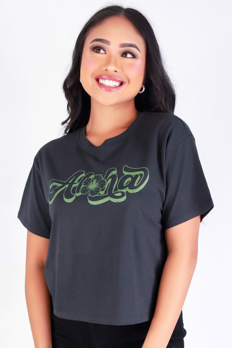 Jeans Warehouse Hawaii - S/S SCREEN - ALOHA HIBISCUS CROP TEE | By ORGANIC GENERATION