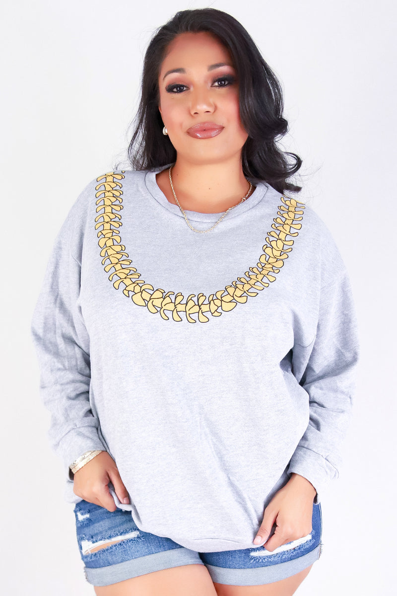 Jeans Warehouse Hawaii - PLUS SOLID LONG SLV TOPS - PUAKENIKENI LEI SWEATER | By ROCK & ROSE BY CHERIE