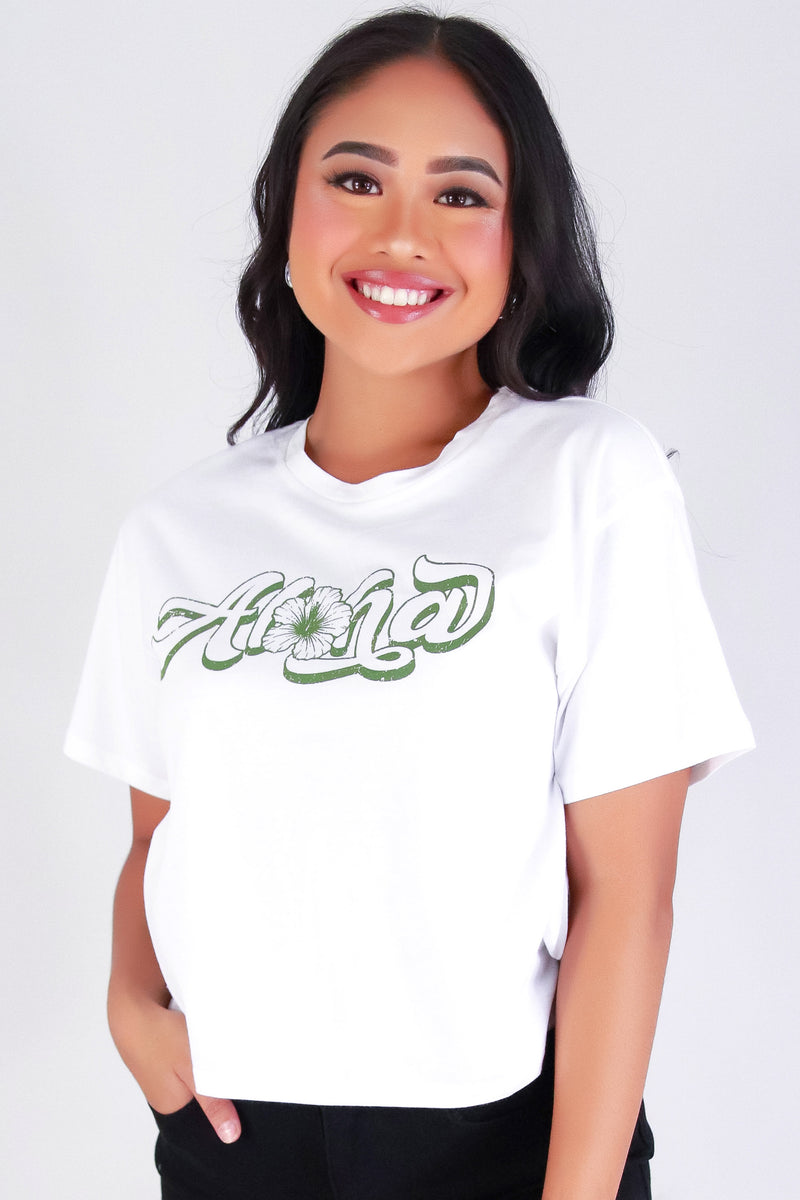Jeans Warehouse Hawaii - S/S SCREEN - ALOHA HIBISCUS CROP TEE | By ORGANIC GENERATION