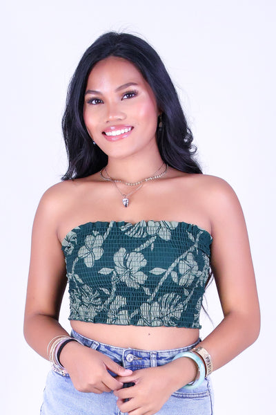 TROPICAL GARDEN SMOCKED CROP TUBE TOP