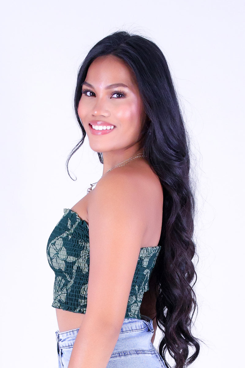 TROPICAL GARDEN SMOCKED CROP TUBE TOP