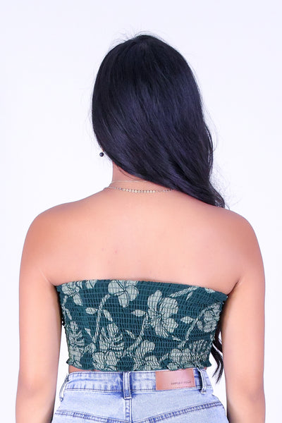 TROPICAL GARDEN SMOCKED CROP TUBE TOP