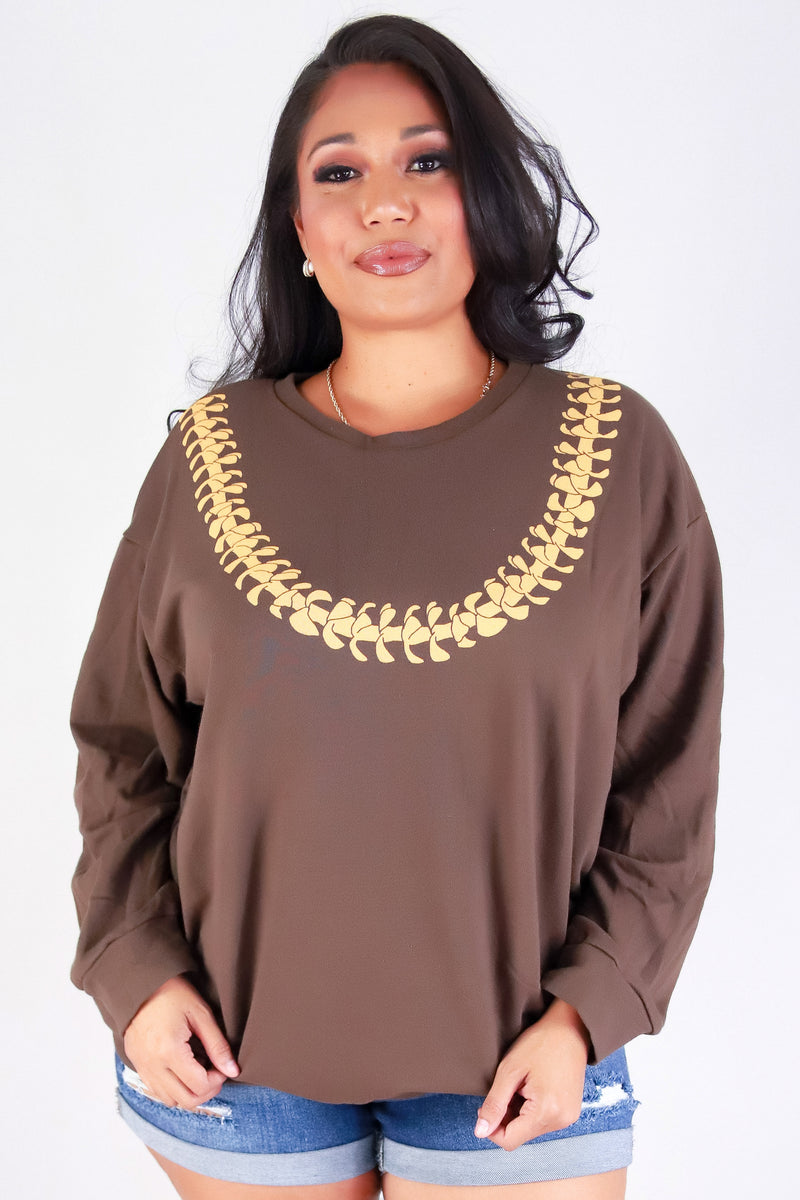 Jeans Warehouse Hawaii - PLUS SOLID LONG SLV TOPS - PUAKENIKENI LEI SWEATER | By ROCK & ROSE BY CHERIE