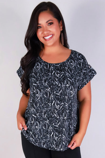 Jeans Warehouse Hawaii - PLUS S/S PRINT WOVEN TOPS - WHAT'S THE RUSH TOP | By ZENOBIA