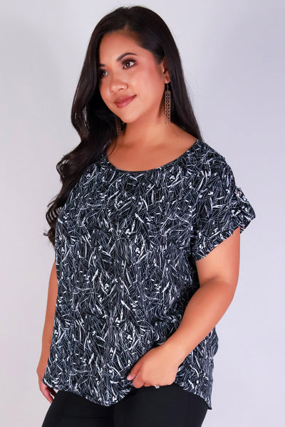 Jeans Warehouse Hawaii - PLUS S/S PRINT WOVEN TOPS - WHAT'S THE RUSH TOP | By ZENOBIA