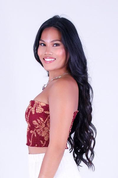 TROPICAL GARDEN SMOCKED CROP TUBE TOP