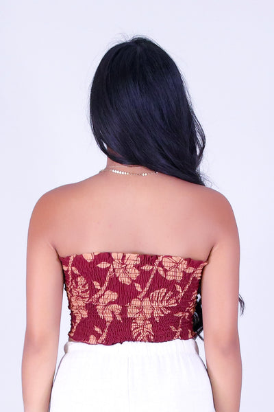 TROPICAL GARDEN SMOCKED CROP TUBE TOP