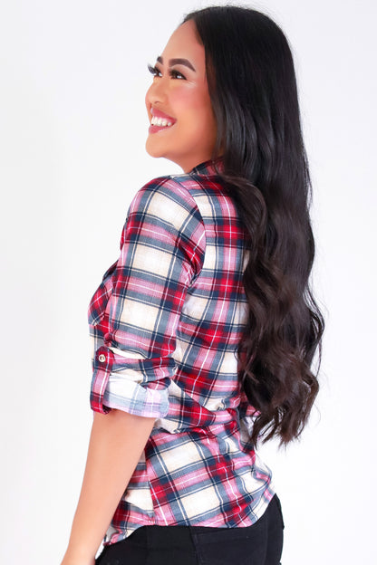 Jeans Warehouse Hawaii - LS PRINT - STORE IT AWAY PLAID TOP | By FASHION CARGO