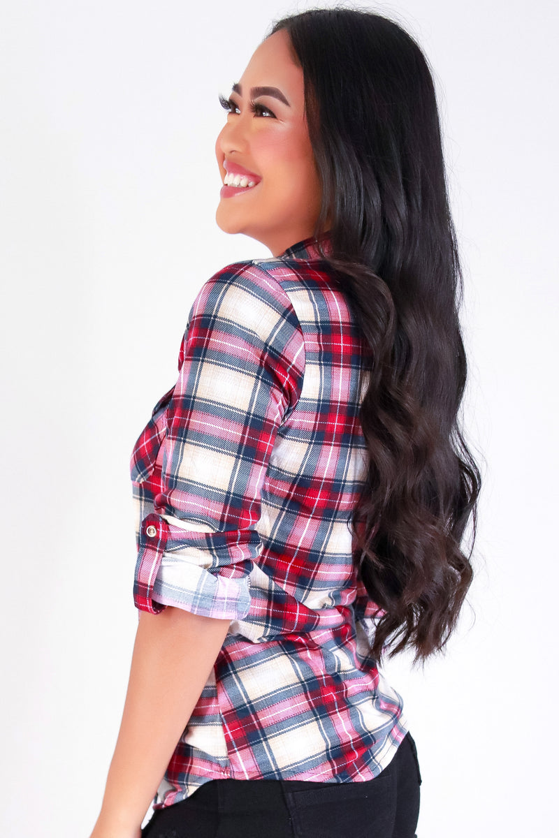 Jeans Warehouse Hawaii - LS PRINT - STORE IT AWAY PLAID TOP | By FASHION CARGO