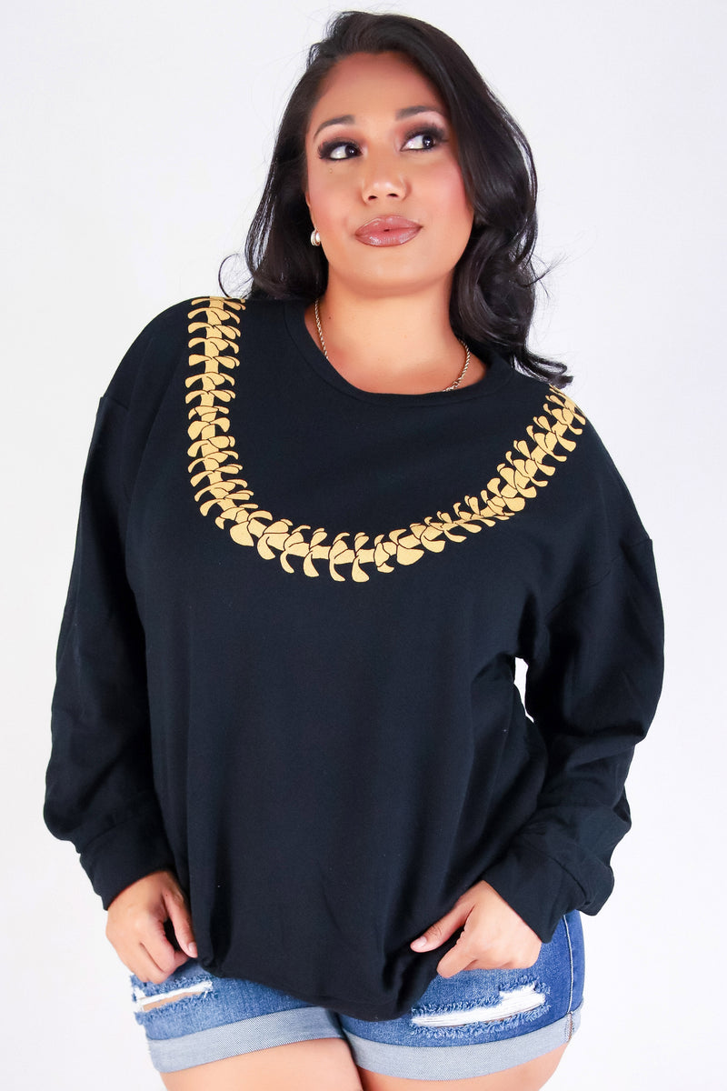 Jeans Warehouse Hawaii - PLUS SOLID LONG SLV TOPS - PUAKENIKENI LEI SWEATER | By ROCK & ROSE BY CHERIE