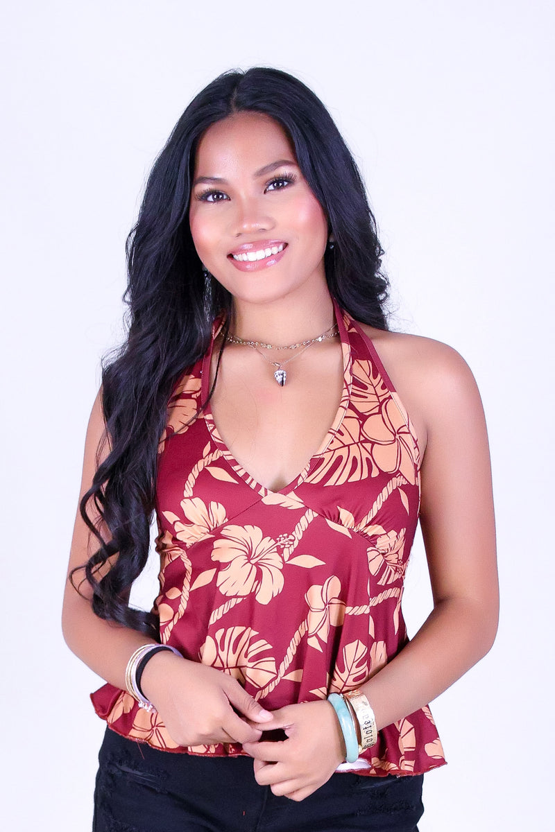 TROPICAL GARDEN HALTER TOP