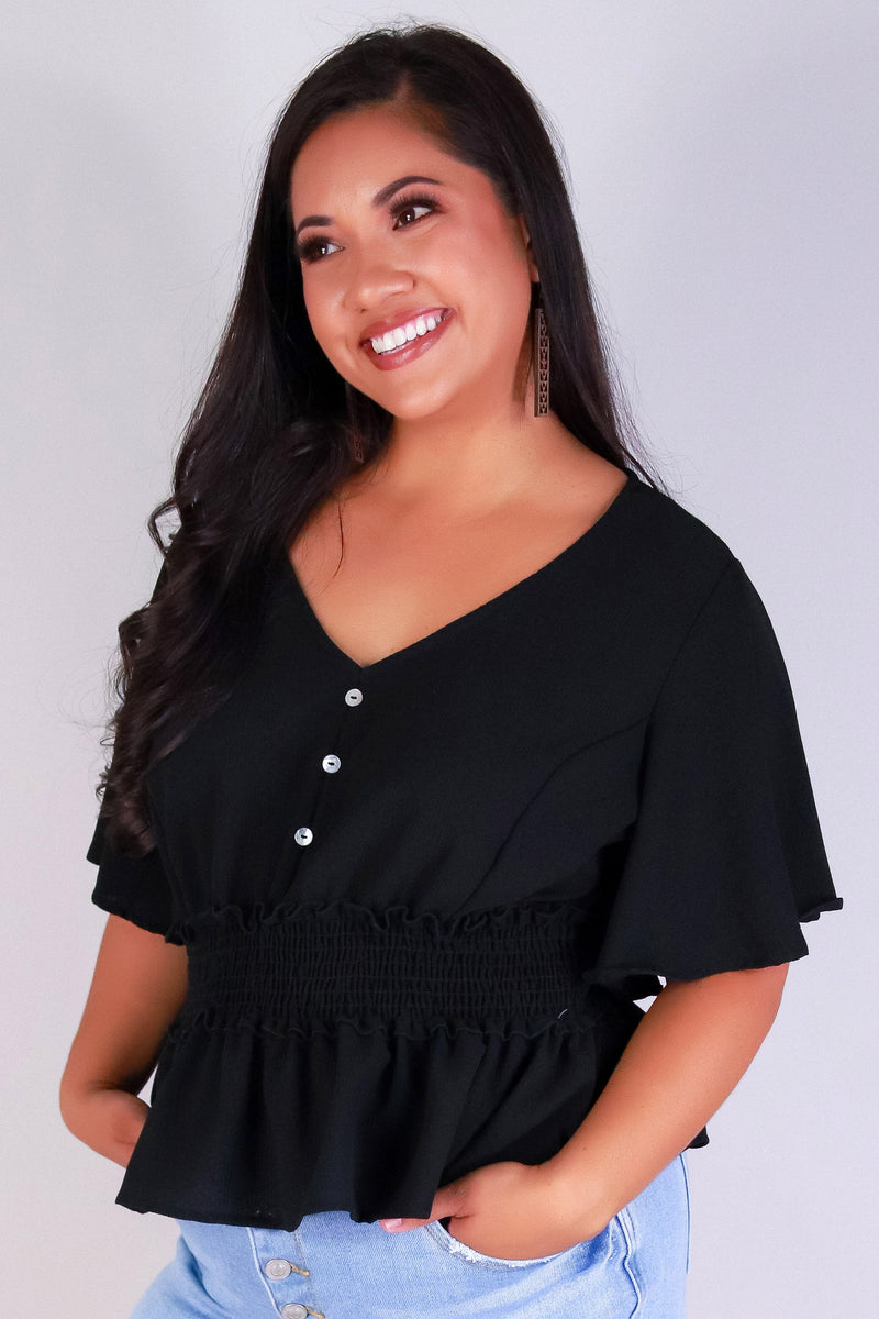 Jeans Warehouse Hawaii - PLUS S/S SOLID WOVEN TOPS - SOFT HOLD TOP | By HAUTE FOX