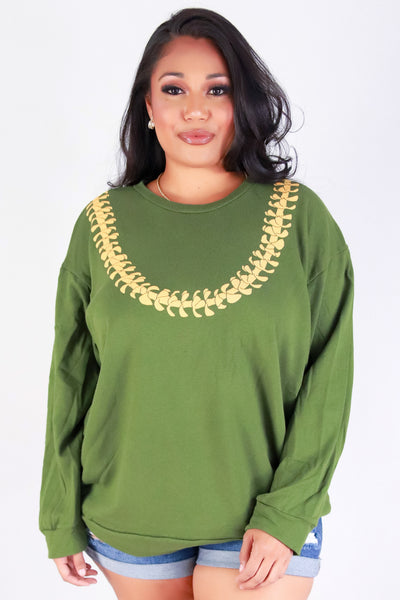 Jeans Warehouse Hawaii - PLUS SOLID LONG SLV TOPS - PUAKENIKENI LEI SWEATER | By ROCK & ROSE BY CHERIE