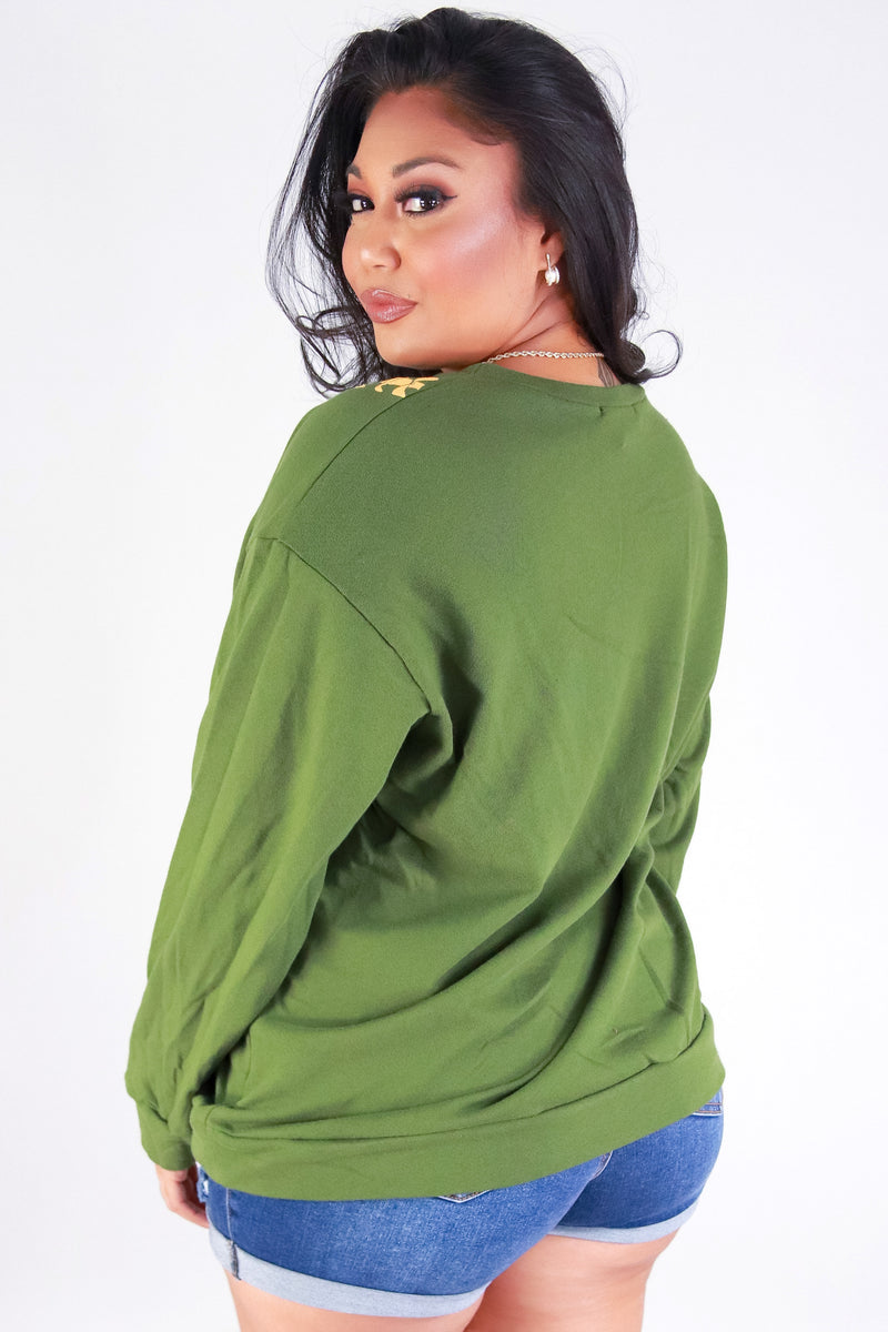 Jeans Warehouse Hawaii - PLUS SOLID LONG SLV TOPS - PUAKENIKENI LEI SWEATER | By ROCK & ROSE BY CHERIE