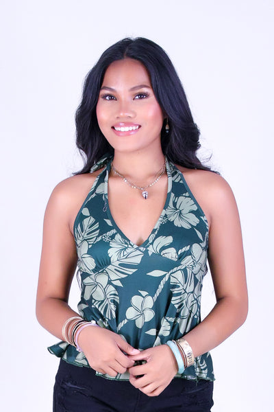 TROPICAL GARDEN HALTER TOP