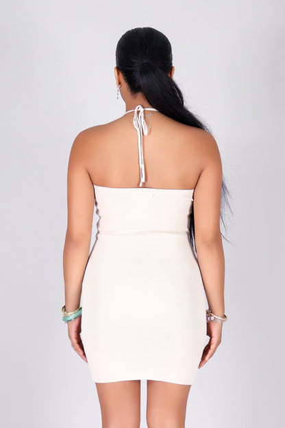 MIDNIGHT WHISPER MINI HALTER DRESS
