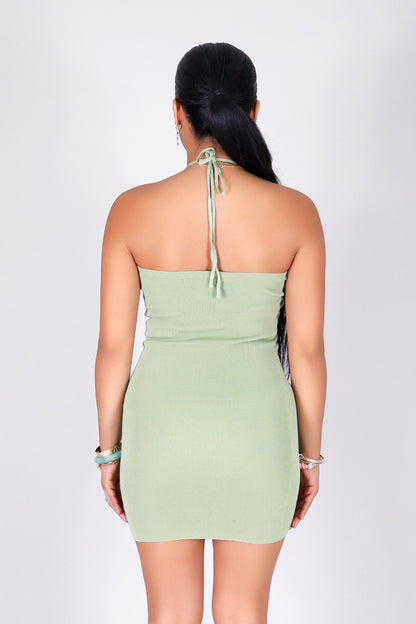 MIDNIGHT WHISPER MINI HALTER DRESS