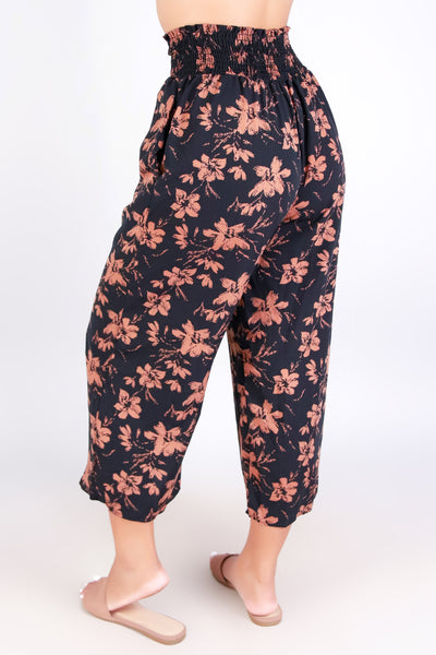 Jeans Warehouse Hawaii - PRINT WOVEN CAPRI'S - FLUTTER CHIC SMOCKED WAIST CAPRI'S | By PAPERMOON/ B_ENVIED