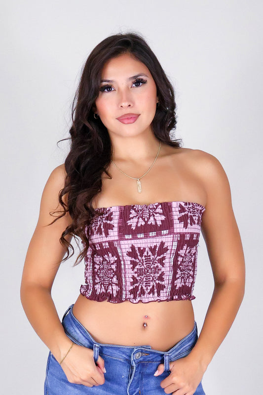 ULEI QUILT SMOCKED CROP TUBE TOP